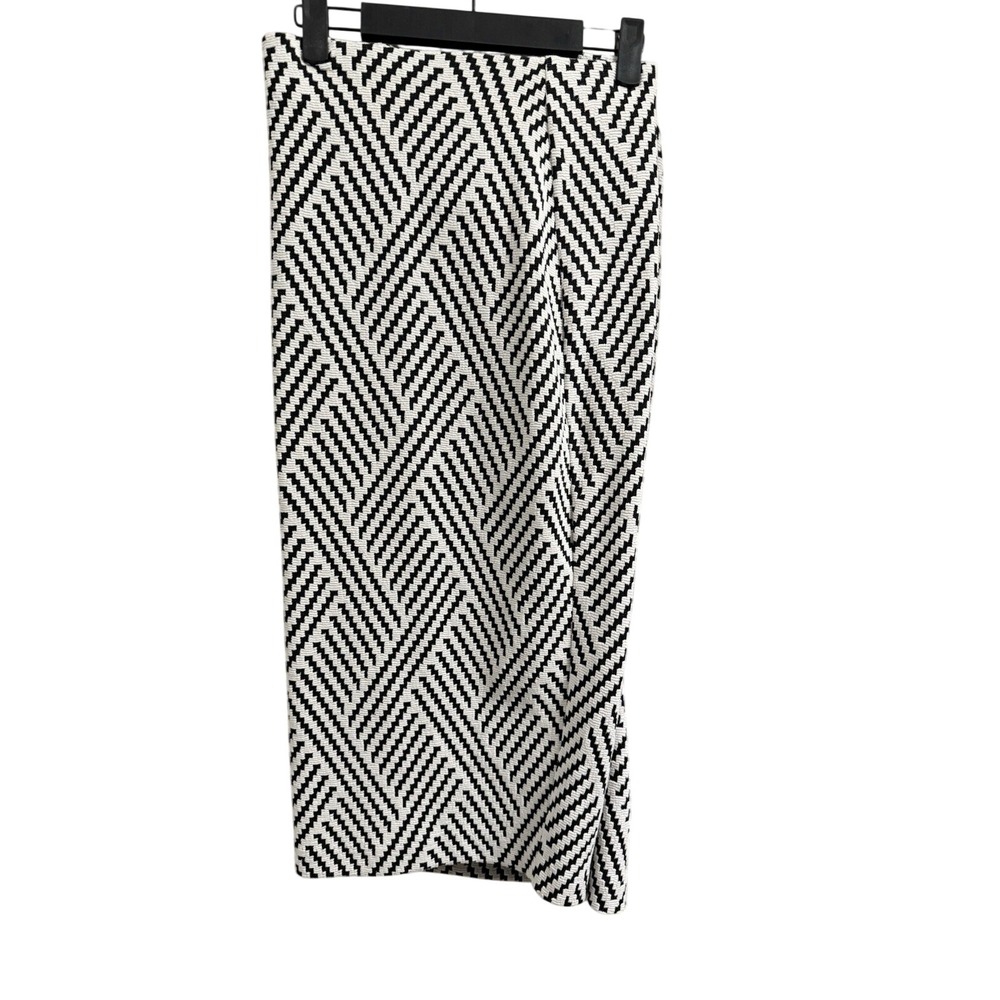 Lane Bryant Pencil Skirt Women 22 Black White Geometric Chevron Knit Zip Midi